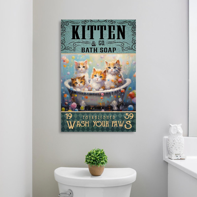 «Kitten Wash Your Paws», reproduction d'art graphique sur toile tendue, H 36 po x l 24 po x P 1,25 po