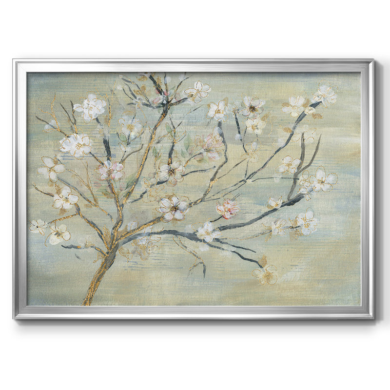 " Blossoms And Spring Rain ", 18" H x 26" W x 1.5" D, Silver