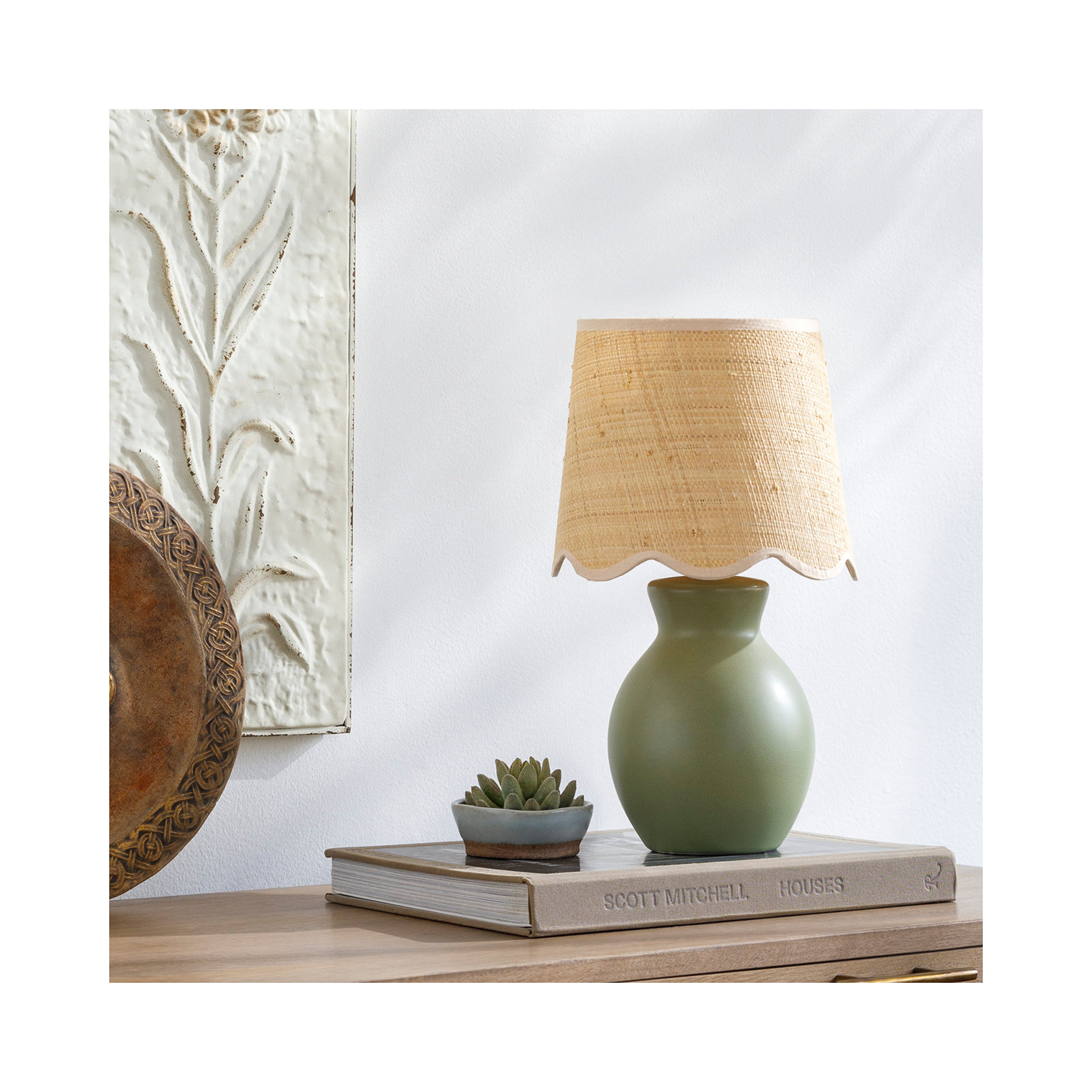 Momsen Scallop Shade Lamp, Natural, 15"" H x 8"" W x 8"" D, Khaki