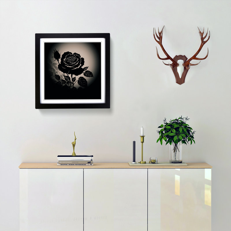 Rose Silhouette No.1 - Single Picture Frame Print on Wood, Black