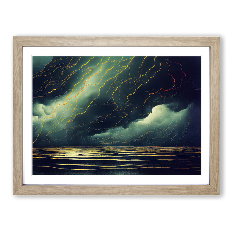 Unforgettable Ocean Thunderstorm - Framed Print, 25cm H x 34cm W x 2cm D, Oak