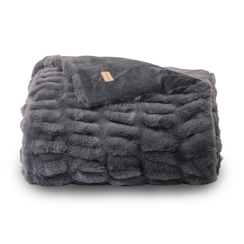 Jeté en fausse fourrure Ruched Bubble, L 50 po x L 60 po, Gris anthracite