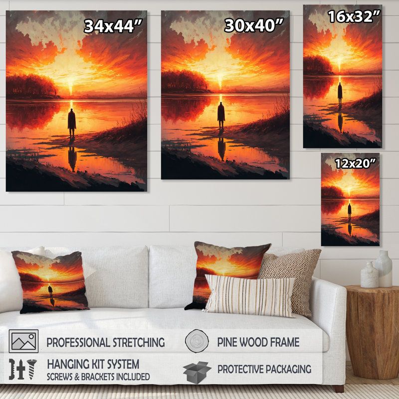 Regarder un coucher de soleil magnifique au bord du lac I - reproduction, H 20 po x l 12 po x P 1 po, Toile tendue