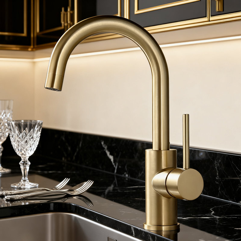 Robinet de cuisine CALBase pour robinet d'évier en acier inoxydable brossé monotrou à un trou et robinet d'eau chaude et froide à 360 ° avec aérateur et robinets de bar