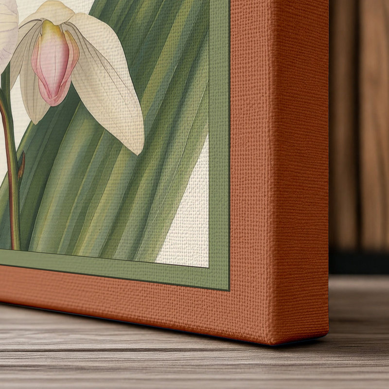Orchids in Bloom Botanical - Wrapped Canvas, 36x24 - 91.4 x 61.0 cm, Terracotta Border