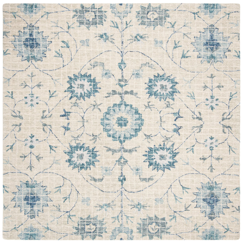 Luitpold Hand Tufted Wool Floral Rug, Square 6'