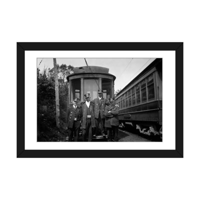 " 1910s-1920s 4 Men Conductors Motormen Public Transportation Transit Workers Posing In Front Of Trolley Car In Uniforms And Hats " by Vintage Images