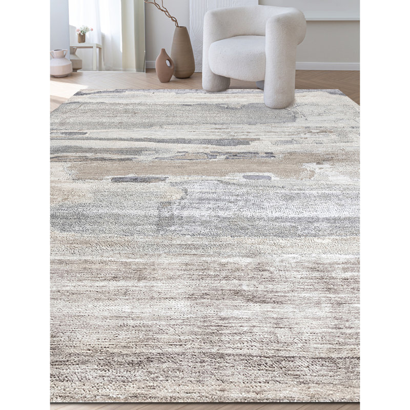 Hand Knotted Abstract Area Rug in Light Gray/Rust/Ivory, Rectangle 5' x 8'