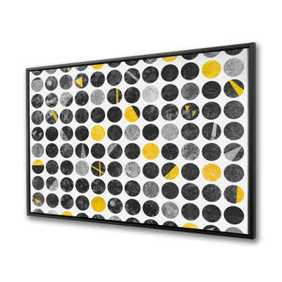 Abstract Grunge Circles - Industrial Yellow Framed Canvas Art