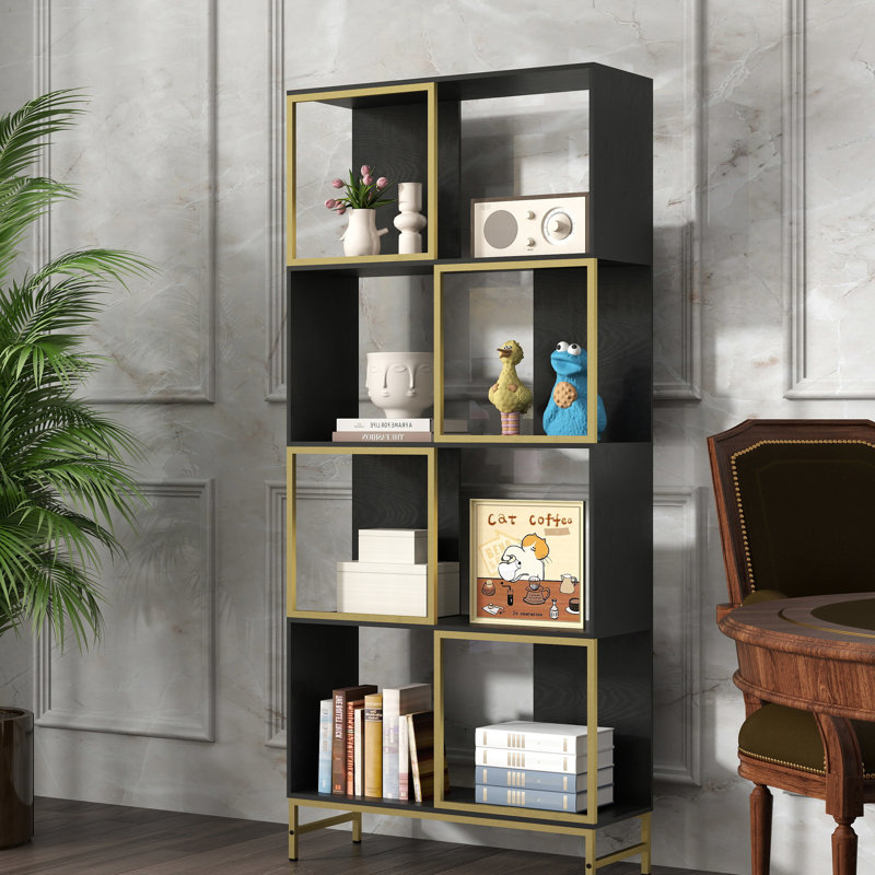 Small Area 4 Bookcase - Rustic Industrial Design, Black+gold, Functional Storage Choice Solution