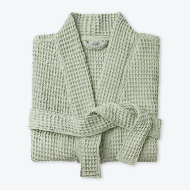 Reffett Waffle Bath Robe Dressing Gown Unisex, Small/Medium, Sage