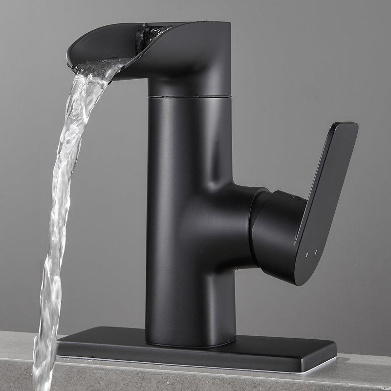 Waterfall Single Handle Single Hole Bathroom Faucet, Black