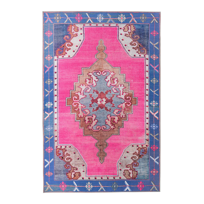 Tapis traditionnel d'Oppie fuchsia / violet, Rectangle 4 pi x 6 pi