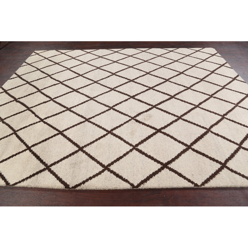 Tapis unique en laine noué à la main ivoire / brun nouvel âge 7 pi 7 po x 9 pi 7 po Sienna-Grace