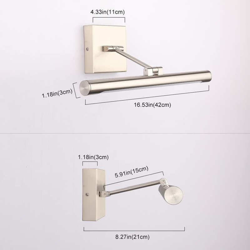 Lampe pour tableau à intensité variable avec bras pivotant réglable et cadre photo, Nickel