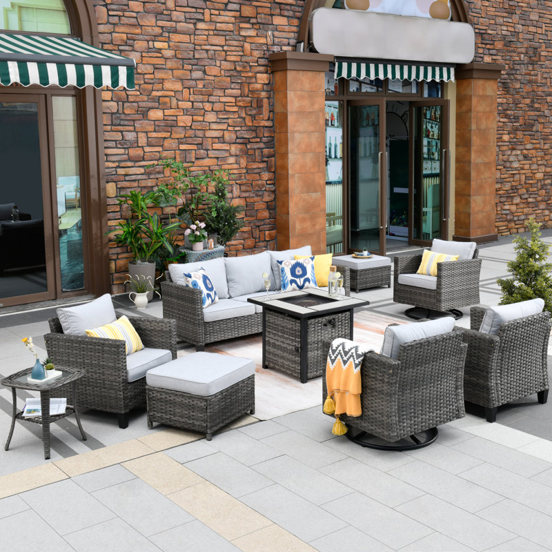 GRST Wicker/Rattan 7-Person Seating Group with Cushions, Gray
