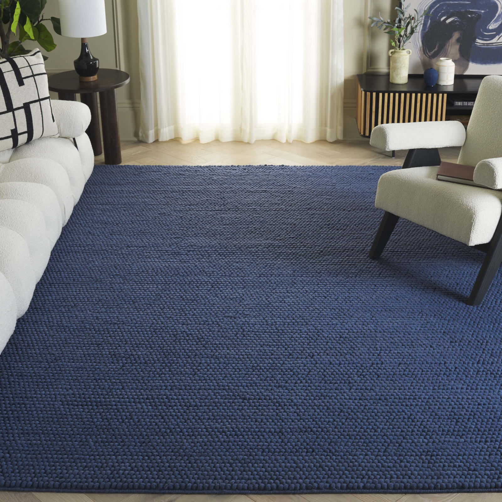 Elle Navy Blue Hand-Woven Wool Rug, Rectangle 10' x 14'