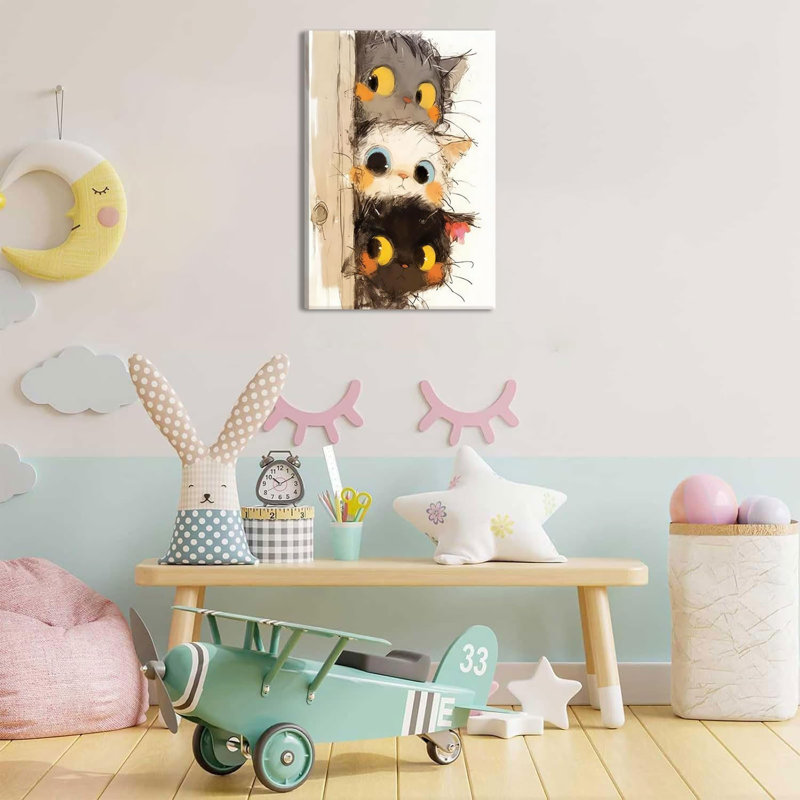 Mignon petit chaton, impression sur toile, chat amusant, décoration murale, image, trois chatons