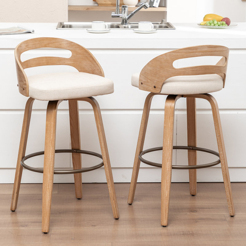 Tabourets de bar pivotants rembourrés en lin, Beige, Tabouret de bar (siège d'une hauteur de 30,31 po)
