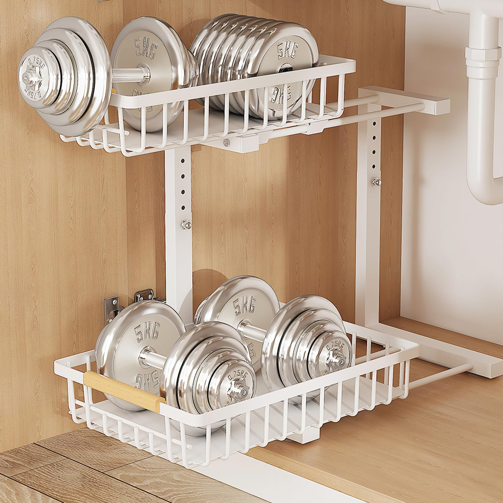 Rebrilliant 2-Tier Adjustable Height Under Sink Bathroom Organizers ...