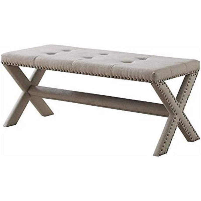 Glam Accent Bench With Nailhead Trim, Light Gray