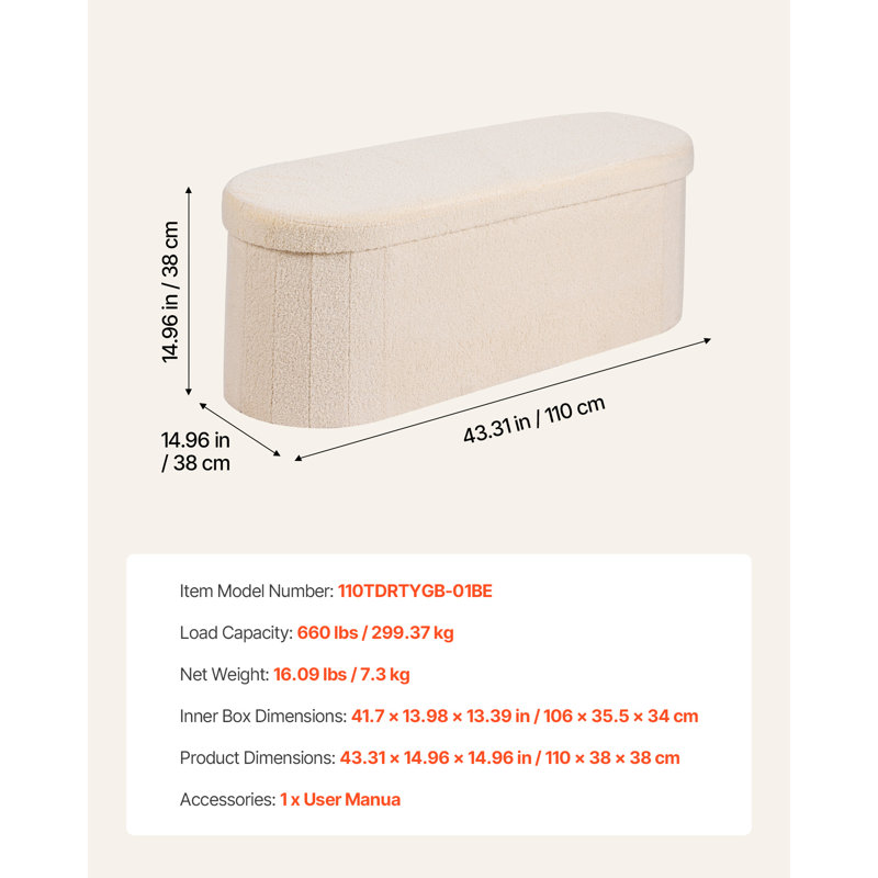 Banc coffre ovale avec rangement, peut supporter jusqu'à 300 kg, pliable, en molleton doux, idéal pour le pied de lit. Coffret de lit pliable et rembourré avec grand espace de rangement. Chambre, entrée, grise, conçue pour le salon.