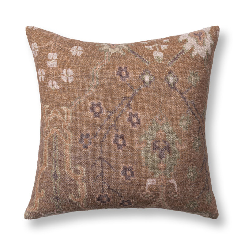Bungalow Linen Floral Pillow Cover & Insert, Brown/Green Floral, Square 22"