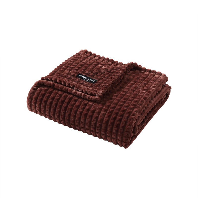 Kenneth Cole Textured Solid Plush Throw Blanket, Red