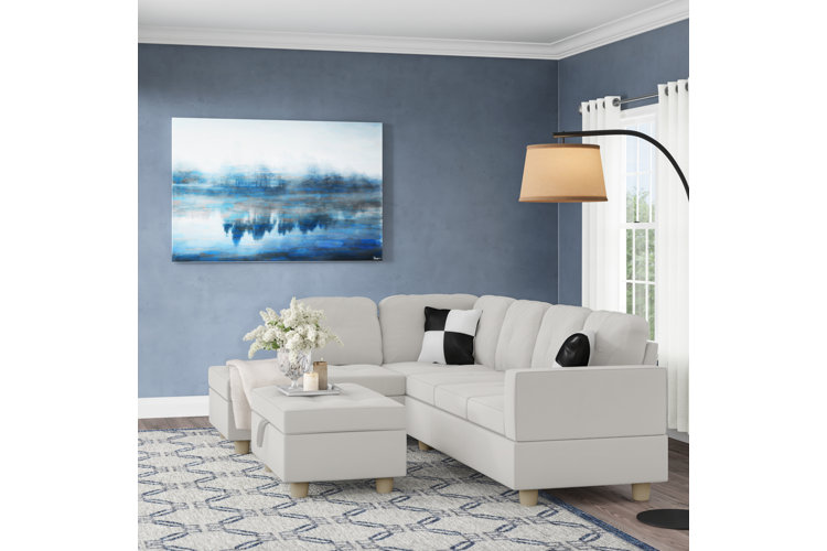 Engelhardt 103.5" Wide Faux Leather Sofa & Chaise with Ottoman