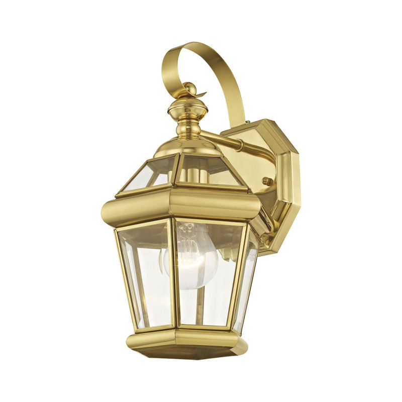 Lanterne murale d'extérieur en verre biseauté Creason, Laiton poli, H 12 po x l 7 po x P 7 po
