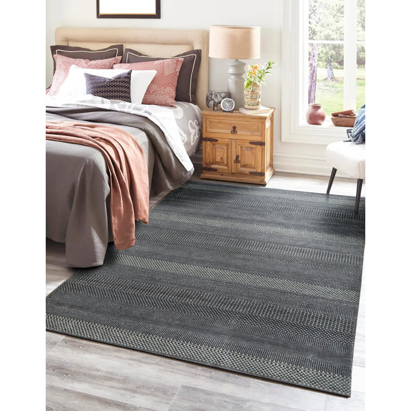Tapis gris en laine et viscose noué à la main Krisstopher, Rectangulaire 8 pi x 10 pi