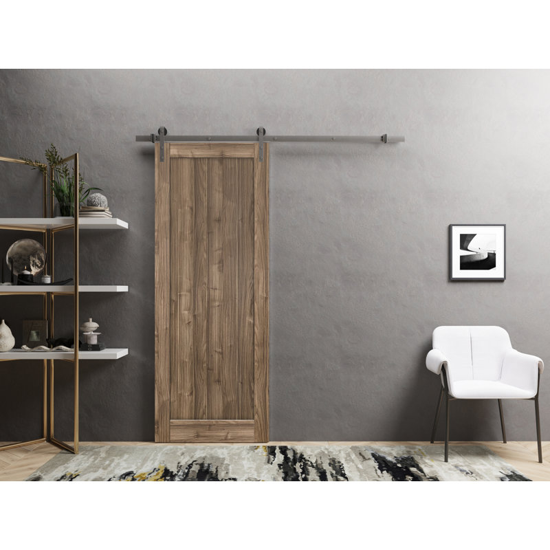 Porte de grange en bois lambrissé sans trousse de quincaillerie d’installation, 18 po x 80 po, Noyer