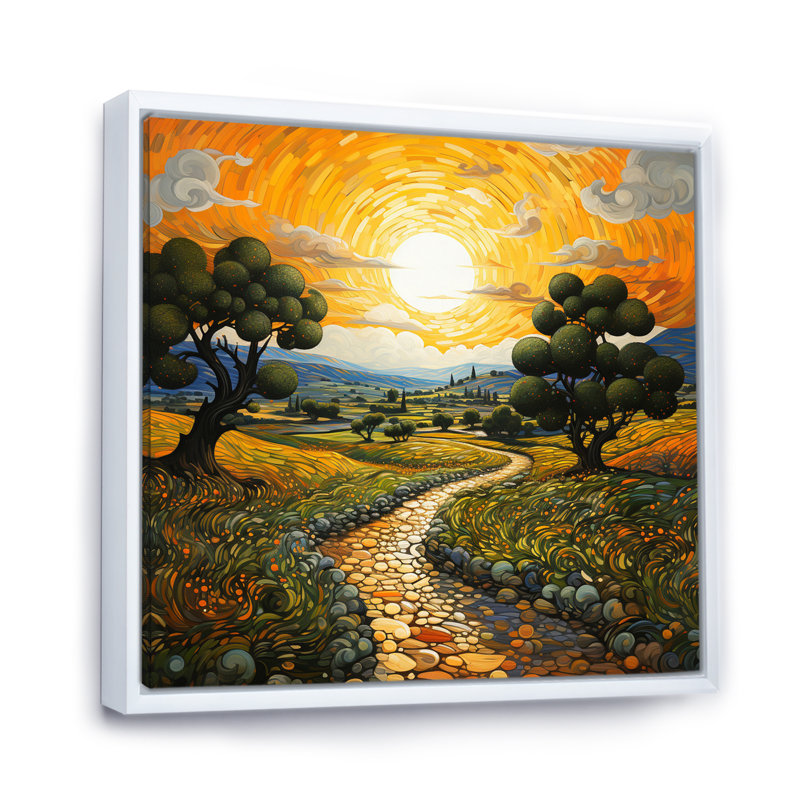 Vangogh Olive Grove in Province Painting Print, 36" H x 36" W, White, Floater Framed