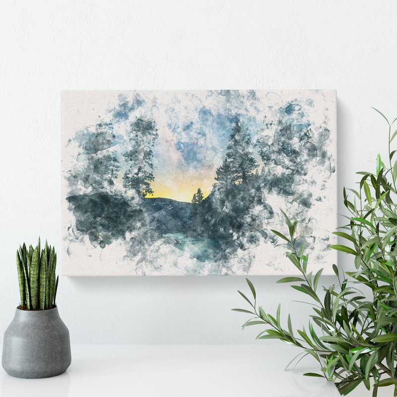 Mountain Stream Watercolour - Wrapped Canvas, 40cm H x 60cm W x 3cm D