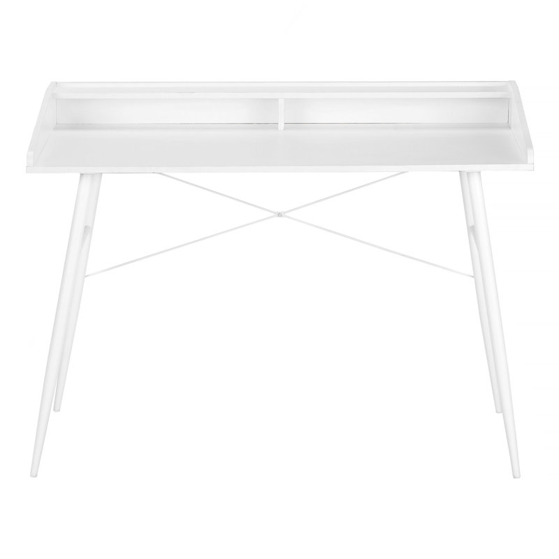 Bureau d'ordinateur, bureau personnel, ordinateur portable, tablettes de rangement, L 48 po, travail, stratifié blanc, métal blanc, contemporain, moderne