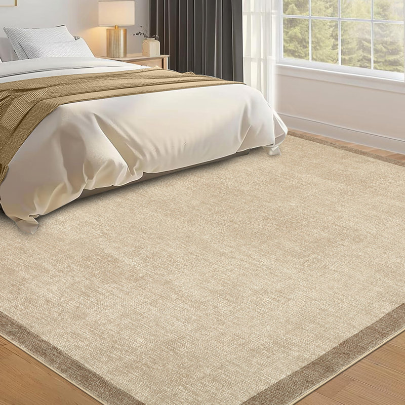 Tapis intérieur bordé lavable à la machine avec envers en caoutchouc antidérapant, Chameau, Rectangulaire 8 pi x 10 pi