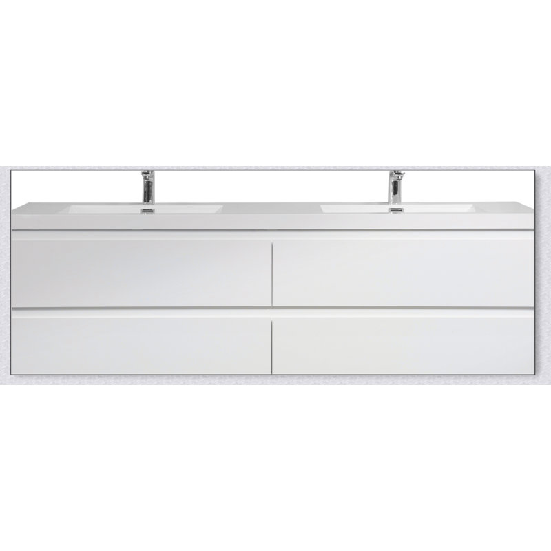 Meuble-lavabo flottant avec lavabo, meuble-lavabo mural moderne avec deux lavabos en quartz et quatre tiroirs à fermeture en douceur, 24V12-72GR