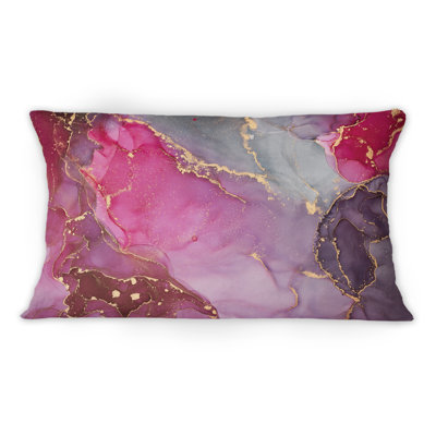 Coussin 12 "x 20" rose et noir à motif abstrait fluide Flare Art III