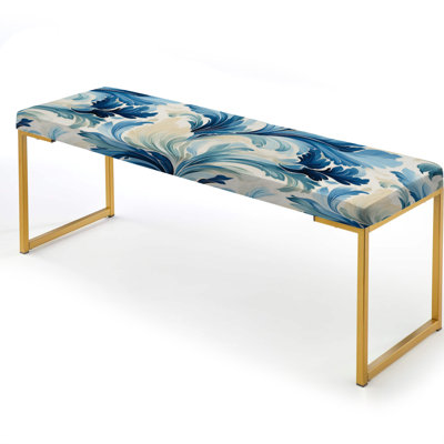 Blue And White Seaside Ikat Bliss - Ikat Upholstered Gold Bench