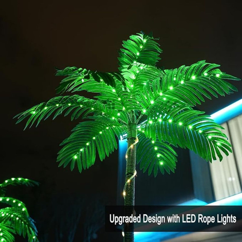 7FT Green Plastic Palm Tree with LED Lights for Outdoor Decor