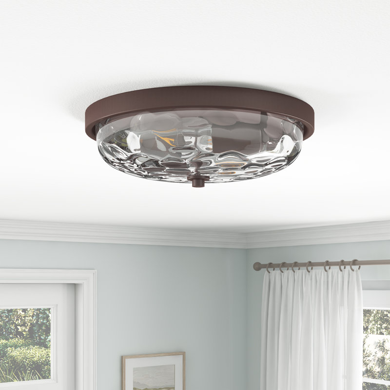 Jaleiya 2-Light Dimmable Hammer Glass Flush Mount Ceiling Light