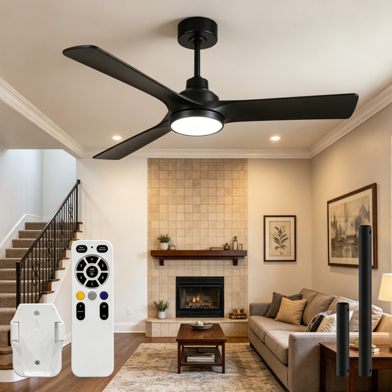  Ceiling Fans with Lights 52 Inch, Quiet 3CCT Modern LED Ceiling Fans with Remote for Bedroom, Living Room, Kitchen, 6 Speeds, Reversible DC Motor, Timer, Memory, Black