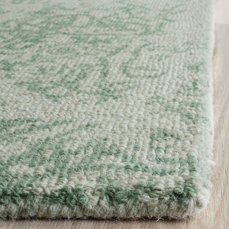 Tapis gris / turquoise en laine touffeté à la main Ellicottville, Rond 6 pi