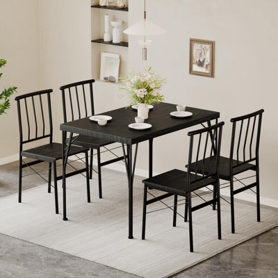 Ensemble de table de salle à manger pour 4 personnes, petite table de cuisine et chaises avec plateau en bois et pieds en métal, ensemble de table de salle à manger compact pour les appartements, robuste et peu encombrant