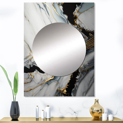 Cuthmore abstrait géode or et blanc marbre III - miroir en marbre, miroir mural moderne unique, art imprimé en métal