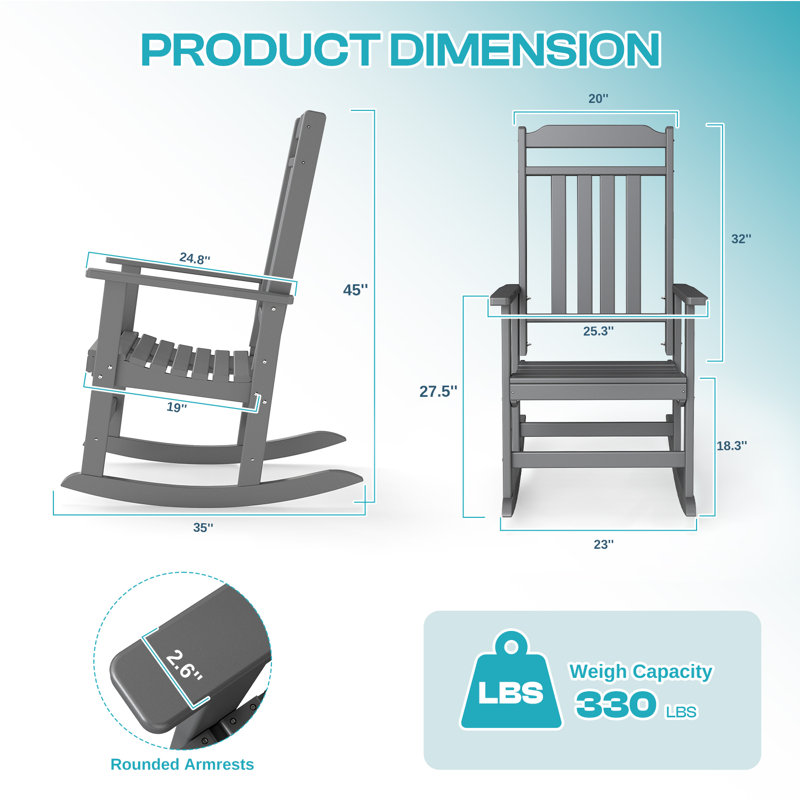 Ensemble de 2 chaises berçantes d'extérieur surdimensionnées, Gris