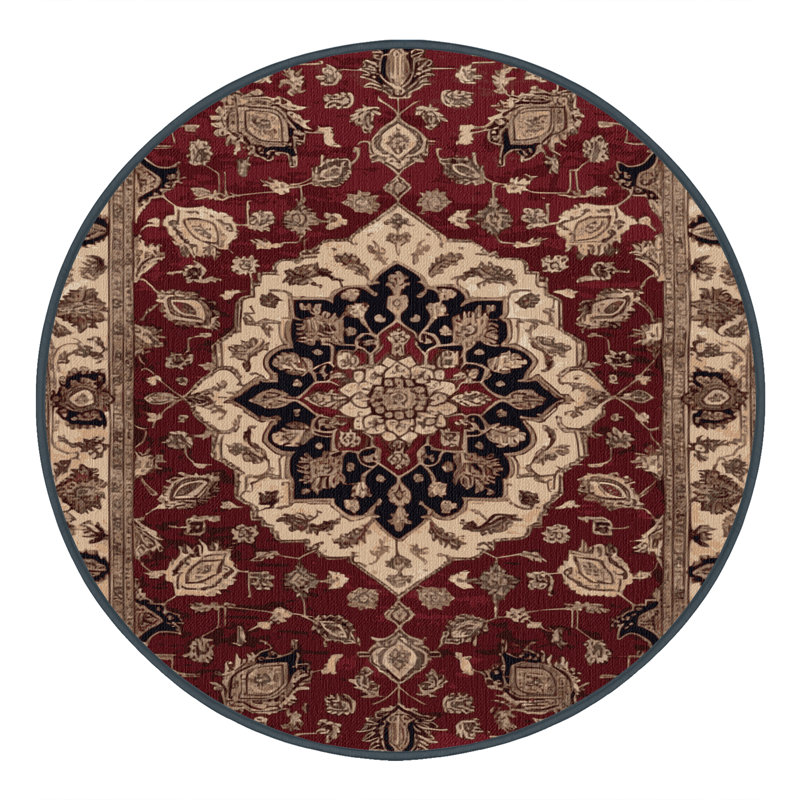 Machine Washable Persian Brown Area Rug, Round 7'