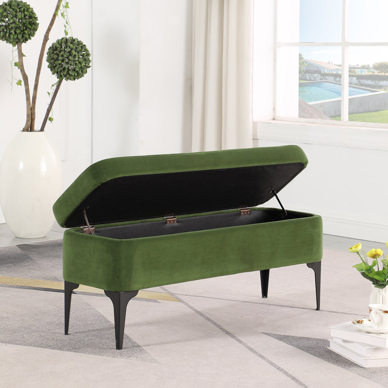 Ameelya Upholstered Storage Bench, Forest Green Velvet