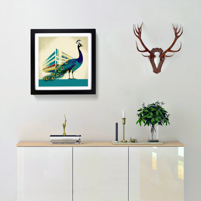 Peacock Bauhaus - Framed Print, Black