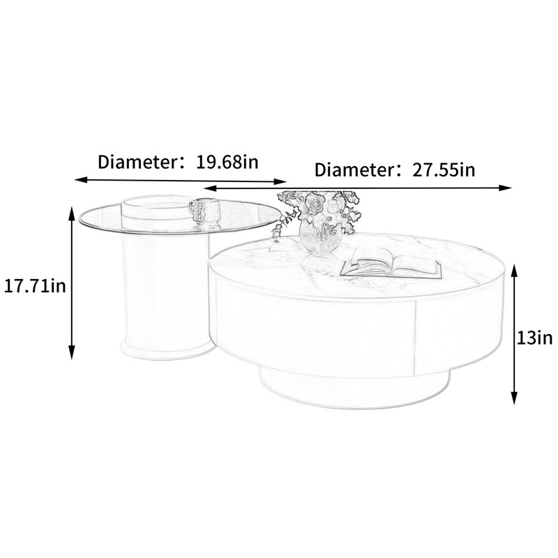 Table basse Modern Creative, White/Gray/Clear, 13" H x 27.55" L x 27.55" W